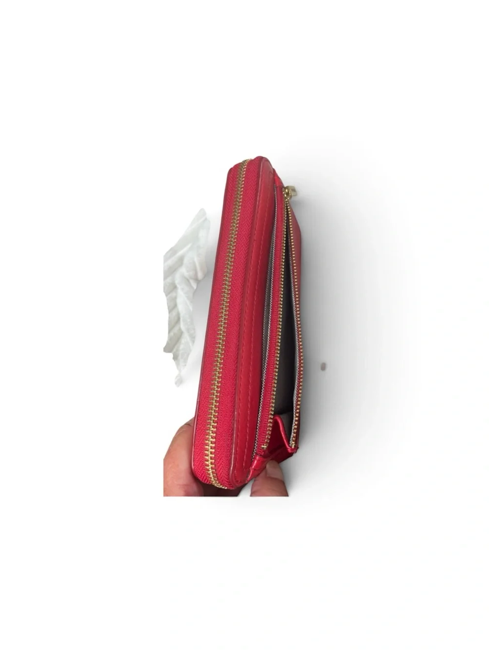 Fossil Logan Red Leather and Suede Zip-Around Clutch Wallet
